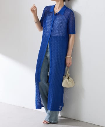 COLLAGE GALLARDAGALANTE(コラージュ ガリャルダガランテ) 【二の腕カバー】透かし編ニットポロワンピース