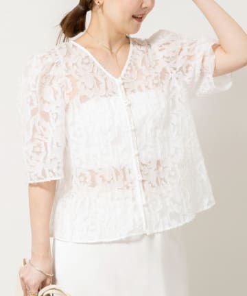 NOLLEY'S(ノーリーズ) ウォッシャブルワッシャーオーガンジーカットジャガードブラウス