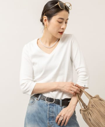 NOLLEY'S(ノーリーズ) 【MAQWEL/マクウェル】ウォッシャブルCOTTON RIB 7分袖VネックT