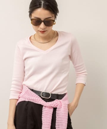 NOLLEY'S(ノーリーズ) 【MAQWEL/マクウェル】ウォッシャブルCOTTON RIB 7分袖VネックT