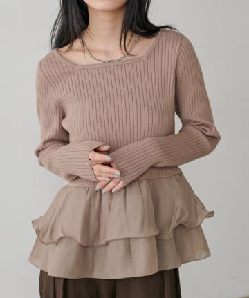 NICE CLAUP / OLIVE des OLIVE OUTLET(ナイスクラップ  / オリーブ デ オリーブ アウトレット) 【LARUTA】前後2WAYペプラムフリルニット