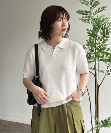 CPCM(シーピーシーエム) スキッパー半袖ニットプルオーバー