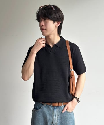 CPCM(シーピーシーエム) スキッパー半袖ニットプルオーバー