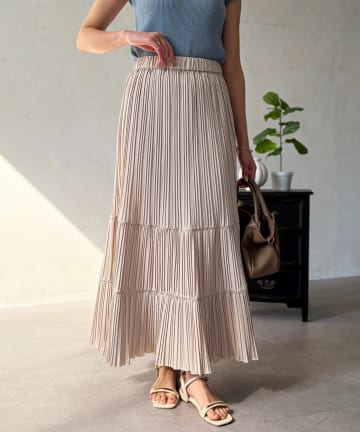 Chez toi(シェトワ) プリーツ切替ティアードスカート