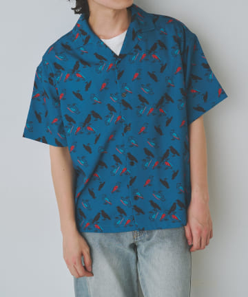 COLONY 2139(コロニー トゥーワンスリーナイン) バードプリントオープンカラー半袖シャツ