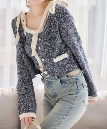 NICE CLAUP / OLIVE des OLIVE OUTLET(ナイスクラップ  / オリーブ デ オリーブ アウトレット) 【one after another】配色カーデ