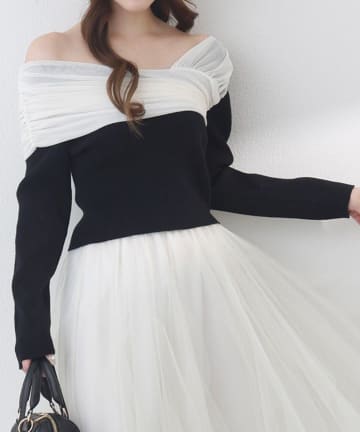 NICE CLAUP / OLIVE des OLIVE OUTLET(ナイスクラップ  / オリーブ デ オリーブ アウトレット) 【one after another】オフショルニット