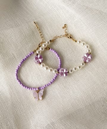 3COINS(スリーコインズ) パールクローバーブレス2個セット／KIDS