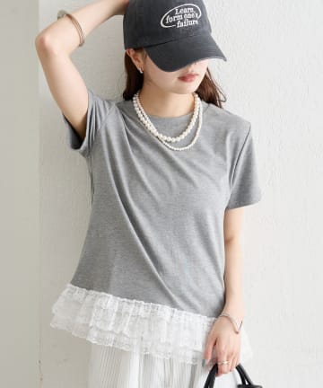 mystic(ミスティック) 《WEB限定》裾レースドッキングTシャツ
