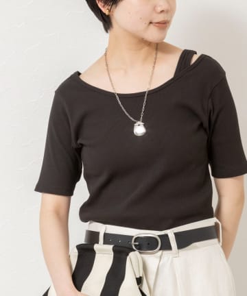 NOLLEY'S(ノーリーズ) ウォッシャブルアシンメトリー2WAYリブTシャツ