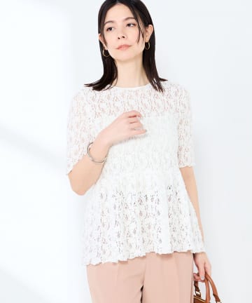 NOLLEY'S(ノーリーズ) ウォッシャブルストレッチレースペプラム半袖プルオーバー