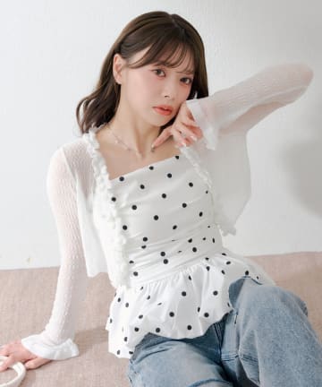 Chico(チコ) フリルシアーニットカーディガン