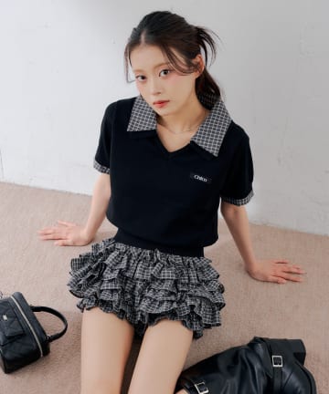 Chico(チコ) 【WEB限定カラーあり】半袖シャツレイヤードVネックニット