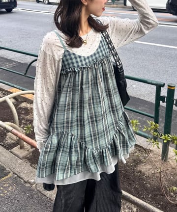 CIAOPANIC(チャオパニック) レトロチェックギャザーチュニックキャミワンピース