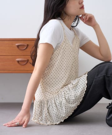 CIAOPANIC TYPY(チャオパニックティピー) 【2WAY】フロッキードットチュール裾フリルキャミ