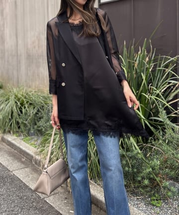 LARUTA(ラルータ) ［Yurieピック］サテンアシンメトリーレースキャミ