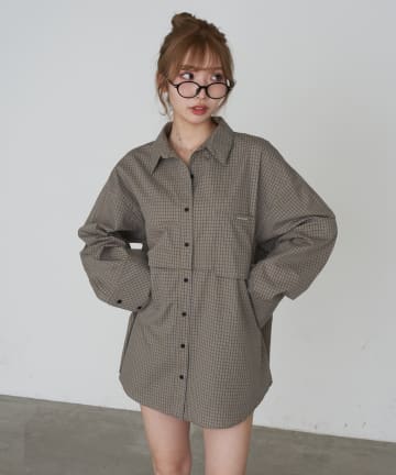 RAY CASSIN(レイカズン) 【ラインストーン / チェック】マルチウェイビッグシャツ / 短丈シャツ