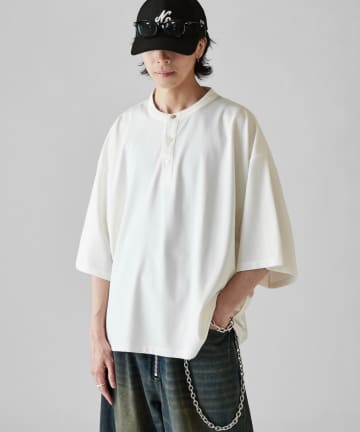 Lui's(ルイス) 【Neucon】メタルボタンヘンリーネックビッグTシャツ