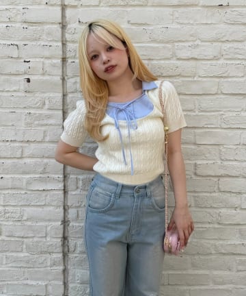 NICE CLAUP / OLIVE des OLIVE OUTLET(ナイスクラップ  / オリーブ デ オリーブ アウトレット) 【continuer】一枚でトレンド感満載、ケーブルドッキングニット