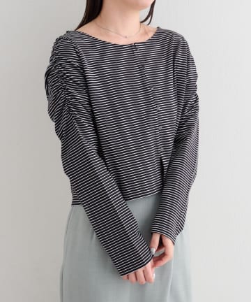 OUTLET(アウトレット) 【Kastane】B ボーダーギャザーショルダーカーディガン