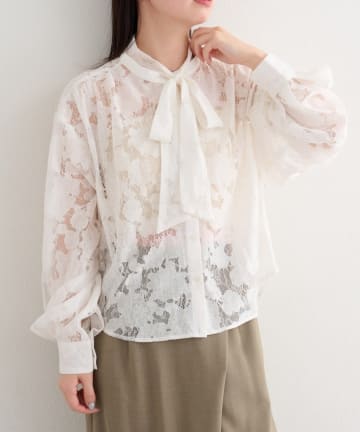 OUTLET(アウトレット) 【Kastane】B レースボウタイブラウス