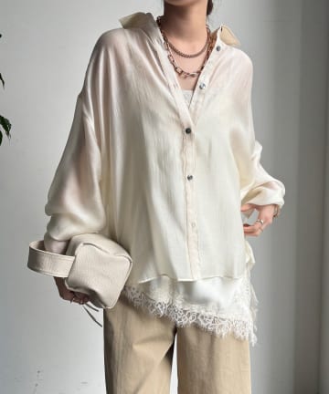 OUTLET(アウトレット) 【DouDou】シアーバックフリルブラウス