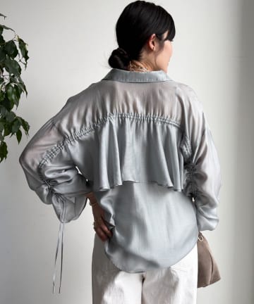 OUTLET(アウトレット) 【DouDou】シアーバックフリルブラウス