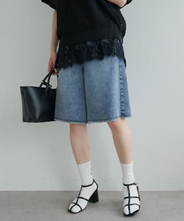 PUAL CE CIN(ピュアルセシン) リヨセル混デニムハーフパンツ