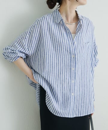麻レーヨンストライプシャツ