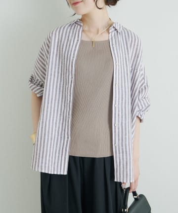 PUAL CE CIN(ピュアルセシン) 麻レーヨンストライプシャツ