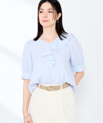 NOLLEY'S(ノーリーズ) ウォッシャブルジョーゼットアシメラッフルブラウス