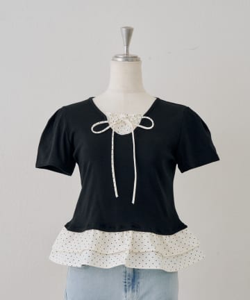NICE CLAUP / OLIVE des OLIVE OUTLET(ナイスクラップ  / オリーブ デ オリーブ アウトレット) 【ANOTHER BRANCH】裾ドットフリルＴシャツ