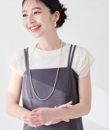 natural couture(ナチュラルクチュール) 【sherbet line】接触冷感チュール×ニットレイヤードTOPS