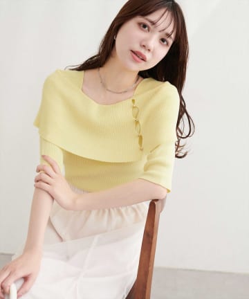 natural couture(ナチュラルクチュール) オフショルデザイン半袖ニット