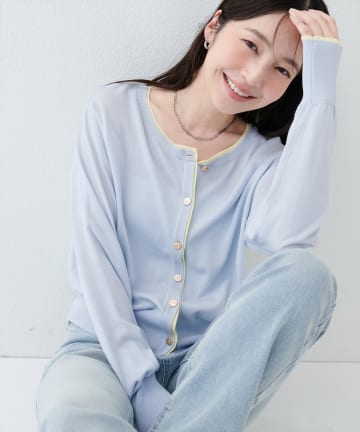 natural couture(ナチュラルクチュール) 【sherbet line】接触冷感・UVカット付き配色金ボタンカーディガン