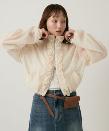 w closet(ダブルクローゼット) 【2サイズ展開/羽織でも１枚でも◎】シアーフリルブルゾン