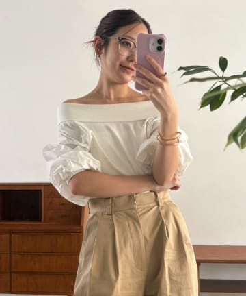 CAPRICIEUX LE'MAGE(カプリシュレマージュ) 【華奢見え◎】異素材パフワンショルＴ