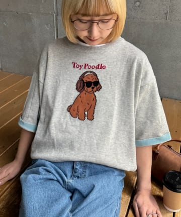 CIAOPANIC TYPY(チャオパニックティピー) 【UNISEX】アニマル柄サマーニット袖切替し配色TEE