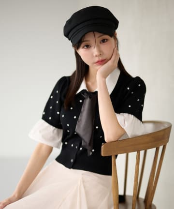 Seemi.by NICE CLAUP(シーミーバイナイスクラップ) 刺しゅう入り配色襟ニット