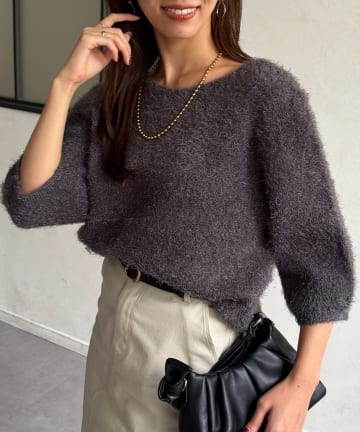 Chez toi(シェトワ) 5分袖シャギーニット