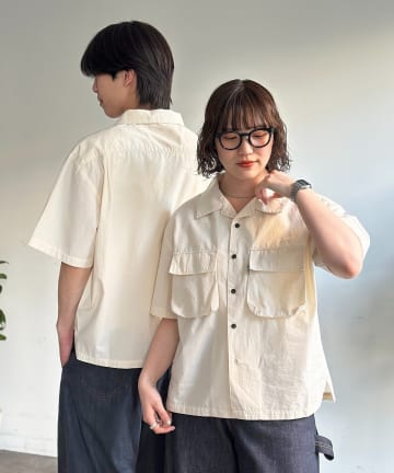 CPCM(シーピーシーエム) クロップドブロード開襟シャツ