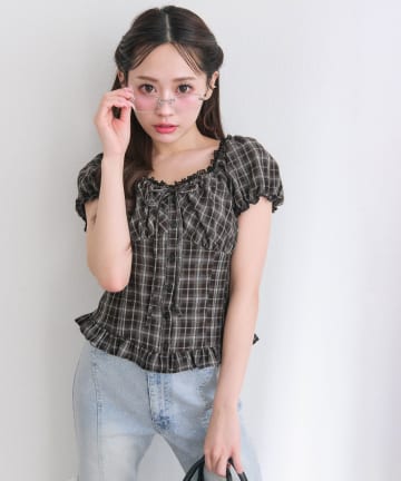 OLIVE des OLIVE(オリーブ デ オリーブ) リボンパフブラウス