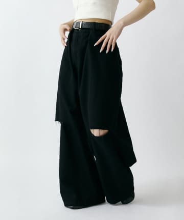 Lui's(ルイス) 【WEB限定】ニー・スリット ワイドボリュームパンツ