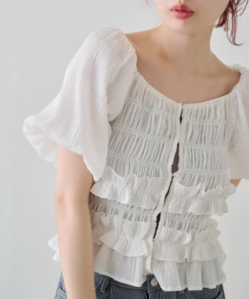 Kastane(カスタネ) シャーリングパフブラウス