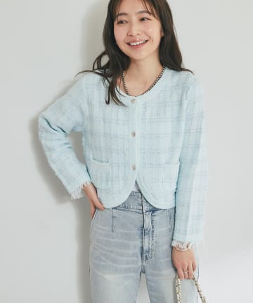 OUTLET(アウトレット) 【La boutique BonBon】ツイードニットボレロカーディガン