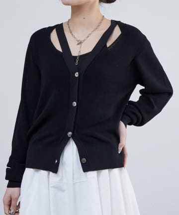 OUTLET(アウトレット) 【Lui's】Vネック衿デザインリブニットカーディガン