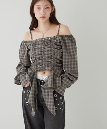 OUTLET(アウトレット) 【WHO'S WHO gallery】イレヘムギャザーオフショルブラウス