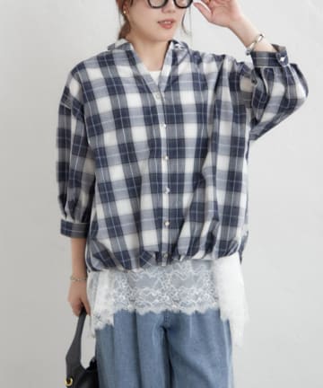 Remind me and forever(リマインドミーアンドフォーエバー) 先染めチェックタケノコタックブラウス