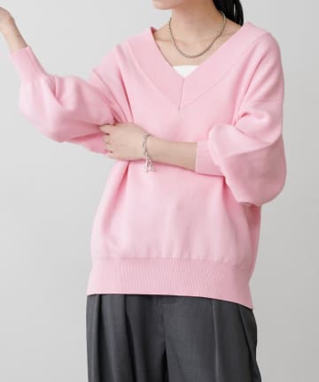 NICE CLAUP / OLIVE des OLIVE OUTLET(ナイスクラップ  / オリーブ デ オリーブ アウトレット) 【LARUTA】スウェットライクＶネックニットプルオーバー