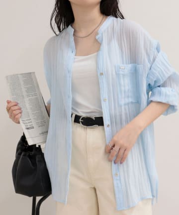 FREDY & GLOSTER(フレディ アンド グロスター) リネン混楊柳バンドカラーシャツ